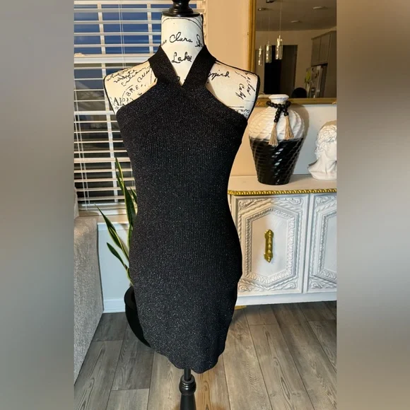 Sincerely Jules Dress Womens Small Black Metallic Knit Halter Bodycon - Picture 10 of 13